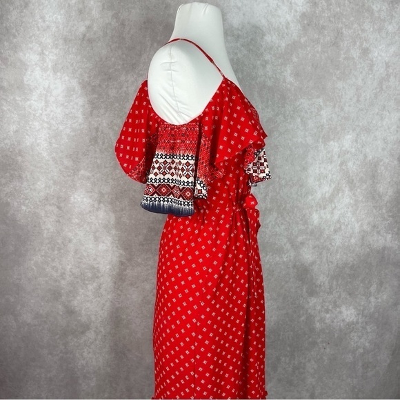 Misa Los Angeles Larsen Cold-Shoulder Bohemian Printed Midi Dress In Red Size S - Picture 6 of 11